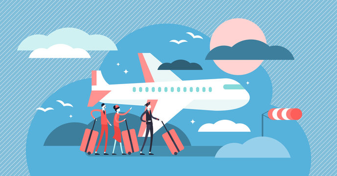 Airline vector illustration. Flat tiny sky transportation persons concept.