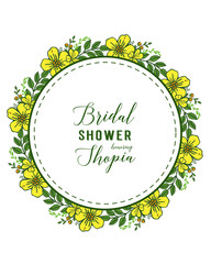 Vector illustration invitation card bridal shower with various elegant yellow flower frame