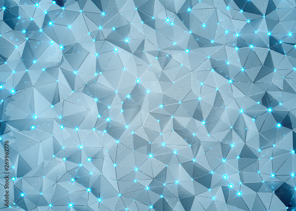 Wall mural abstract connection network blue texture 3d rendering