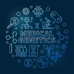 Medical Genetics vector round medicine blue outline illustration on dark background