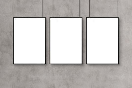 Black frames isolated on wall mockup 3D rendering