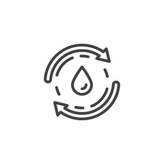 Recycle water line icon. linear style sign for mobile concept and web design. Water drop and cycling arrows outline vector icon. Ecology, renewable symbol, logo illustration. Vector graphics