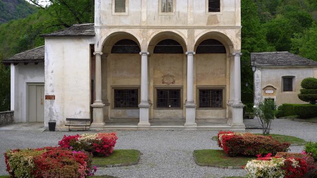 A beautiful travel tour at the Sacred Mountain of Varallo, a christian devotional complex, a unesco world heritage si in Italy. 4k footage