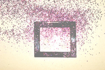 Black frame on pink glitter, background with border for your design in vintage colors