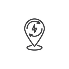 Recharging energy map marker line icon. linear style sign for mobile concept and web design. Location pin with energy recycling arrows outline vector icon. Symbol, logo illustration. Vector graphics