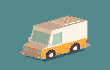 Delivery van and cardboard packaging isometric icon. Vector illustration