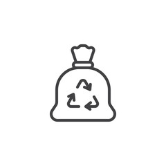 Recycle trash bag line icon. linear style sign for mobile concept and web design. Plastic trash bag with recycling arrows outline vector icon. Symbol, logo illustration. Vector graphics