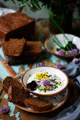 rye malt bread and curd dip.style rustic.