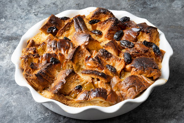 rustic golden english bread and butter pudding