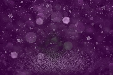 pink cute brilliant glitter lights defocused bokeh abstract background and falling snow flakes fly, holiday mockup texture with blank space for your content