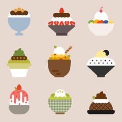 Various kinds of summer desserts. flat design style minimal vector illustration