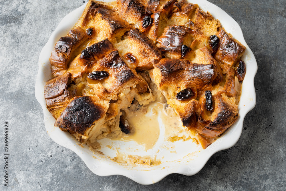 Wall mural rustic golden english bread and butter pudding