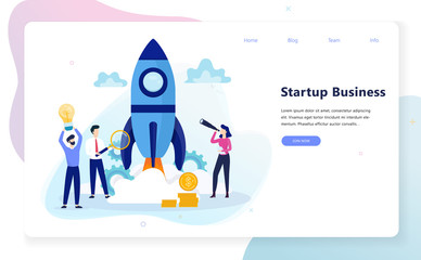 Startup and teamwork concept web banner. Business profit