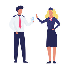 Pilot and stewardess standing in the uniform