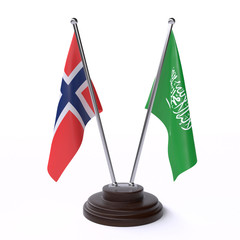 Norway and Saudi Arabia, two table flags isolated on white background. 3d image