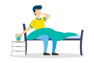 Man sleeping in the bed and waking up