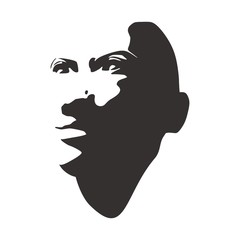 Face front view. Elegant silhouette of a female head. Portrait of a happy smiled woman