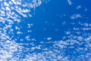 Blue sky background with white clouds.