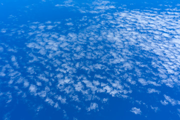 Blue sky background with white clouds.
