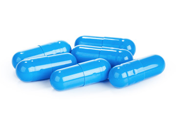 blue drugs isolated on white background.