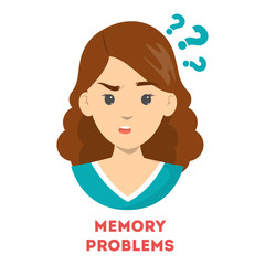 Woman suffering from the memory problems. Confused person