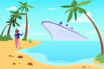 Beautiful summer landscape with a cruise ship