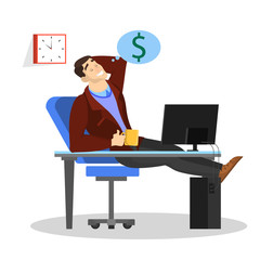 Man sitting at the desk at work and dream about money