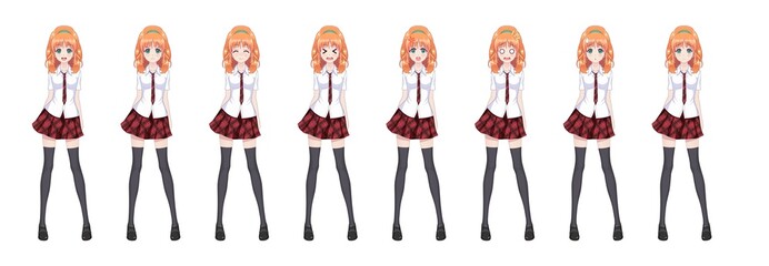 Anime manga schoolgirl plaid red skirt tie pattern