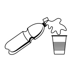 plastic bottle serving liquid in disposable cup