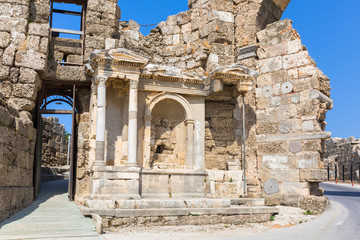 Vespasian gate to the ancient city of Side, Turkey