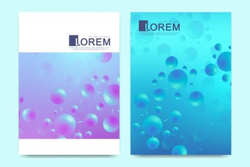Modern vector template for brochure, leaflet, flyer, cover, catalog in A4 size. DNA helix, DNA strand, molecule or atom, neurons. Abstract structure for Science or medical background
