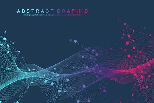 Colorful molecules background. DNA helix, DNA strand, DNA Test. Molecule or atom, neurons. Abstract structure for science or medical background, banner. Scientific vector illustration.