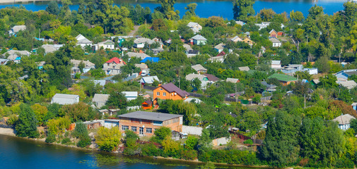 Fototapeta na wymiar Aerial houses Dnipro river Kyiv