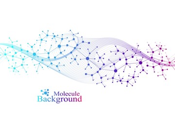 Scientific vector illustration genetic engineering and gene manipulation concept. DNA helix, DNA strand, molecule or atom, neurons. Abstract structure for Science or medical background. Wave flow