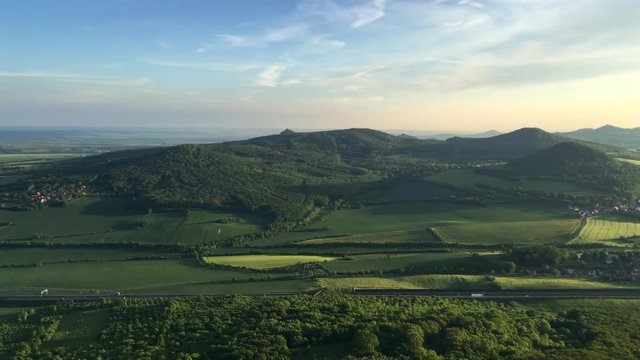 View from Lovos Hill. Sunset  in Central Bohemian Highlands, Czech Republic. Central Bohemian Uplands  is a mountain range located in northern Bohemia. The range is about 80 km long.