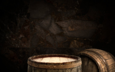 background of barrel and worn old table of wood