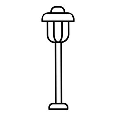 Black & white vector illustration of path walkway garden lamp. Line icon of outdoor landscape light fixture. Isolated object