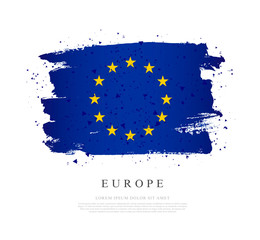 Flag of Europe. 12 golden stars. Vector illustration on white background.