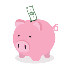 Piggy bank with dollar banknote vector