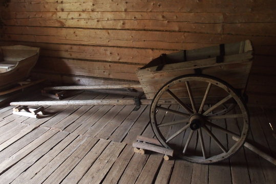 Wooden wheel cart built at the end of the 19-th century 