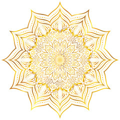 Gold mandala pattern on white isolated background. Golden elegant decoration element.