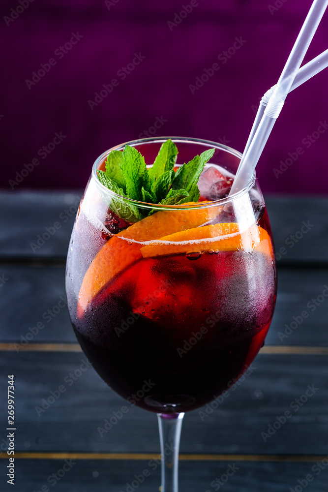 Sticker Sangria in a glass closeup in the bar