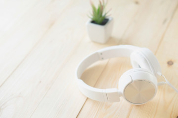 Headphones on the table. Relax concept.