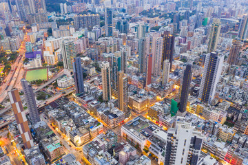  Top view of Hong Kong city at night