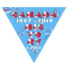 Happy Canada day card. Pattern with National flag red and white color modern typography for celebration design, flyer, banner. on fective firework blue background.