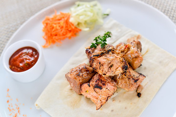 grilled shashlik on pita bread