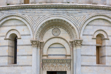 Pisa Baptistery of St. John, decorative details of facade, Piazza del Duomo, Pisa, Italy