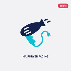 two color hairdryer facing left vector icon from beauty concept. isolated blue hairdryer facing left vector sign symbol can be use for web, mobile and logo. eps 10