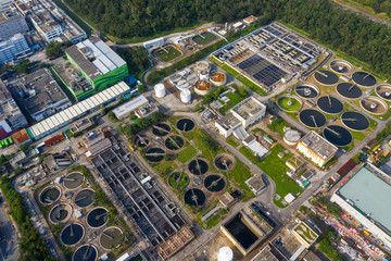 Fototapeta premium Top view of sewage plant in Hong Kong