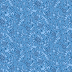 Scottish seamless blue pattern with thistle flower